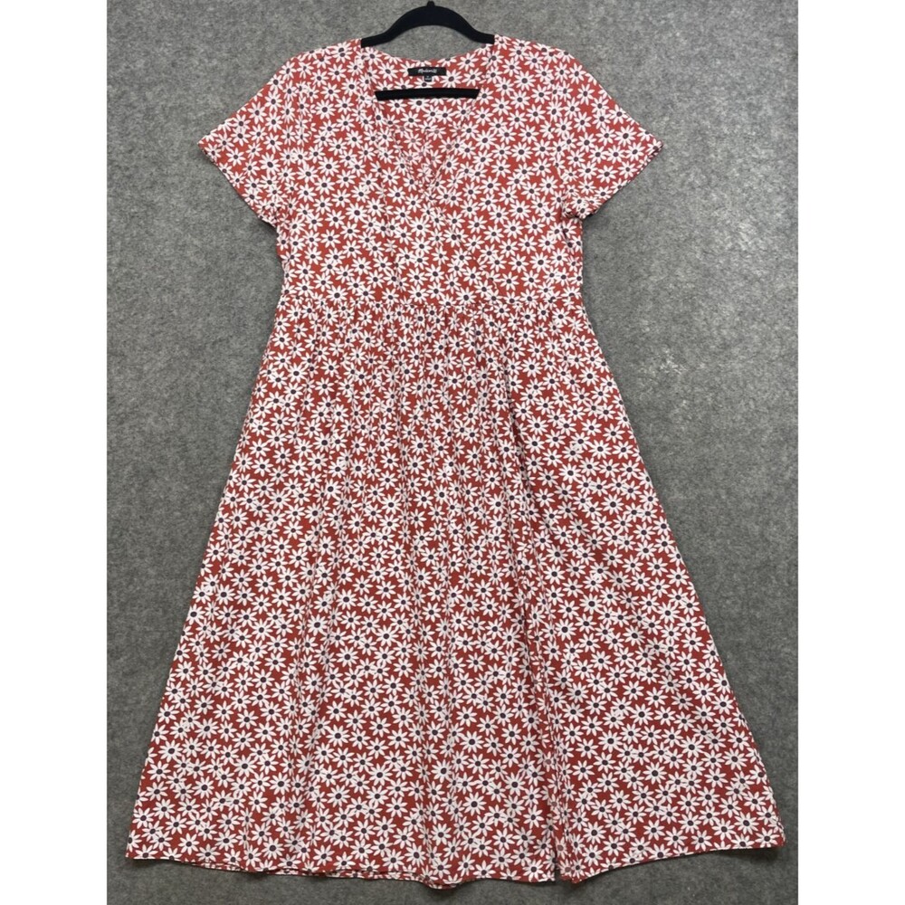 Madewell Clara Midi Dress Floral Falling Daisies Womens M Russet White Boho